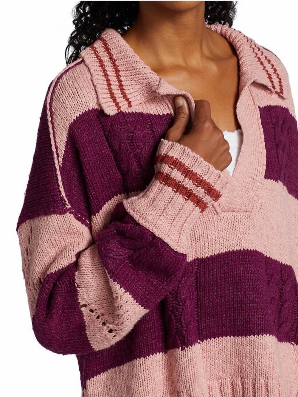 New Free People Pembrook Striped Cable-Knit Sweater size M